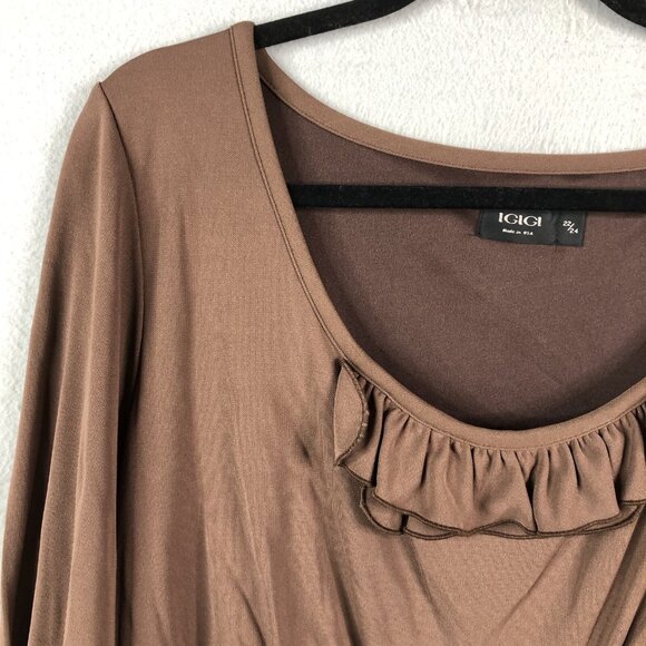 IGIGI Dress Womens 22 Plus Size Brown Office Career Stretch Knit Ruffle Feminine - Picture 8 of 15